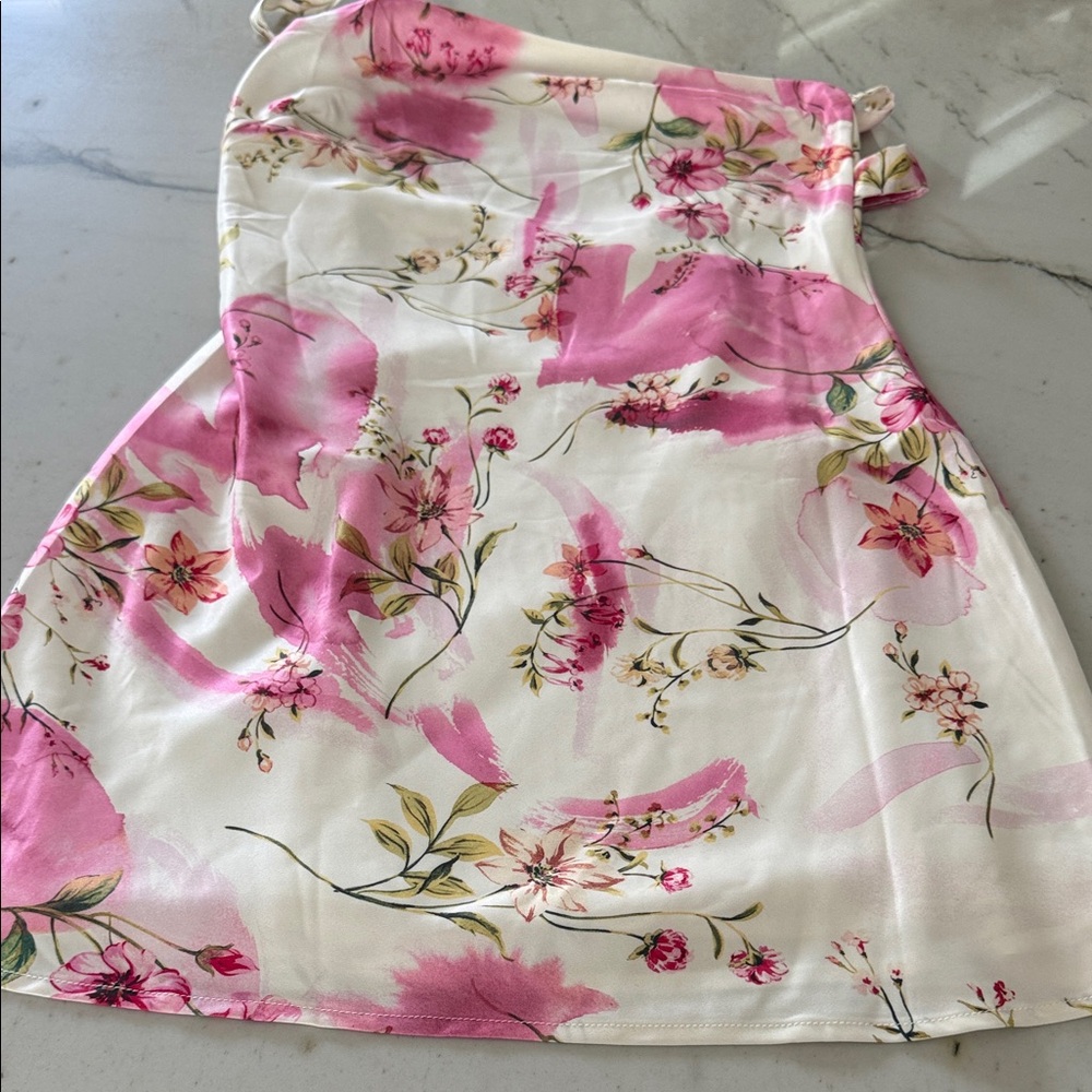 Peppermayo One-Shoulder Floral Dress in White and Pink